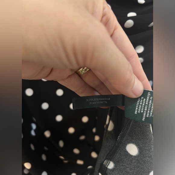 Lauren Ralph Lauren Dress Women 14 Black Polka Dot Surplice Neck Fit Flare Knee - Picture 9 of 9